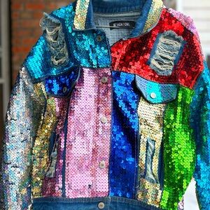 Sequin Patchwork Denim Jacket